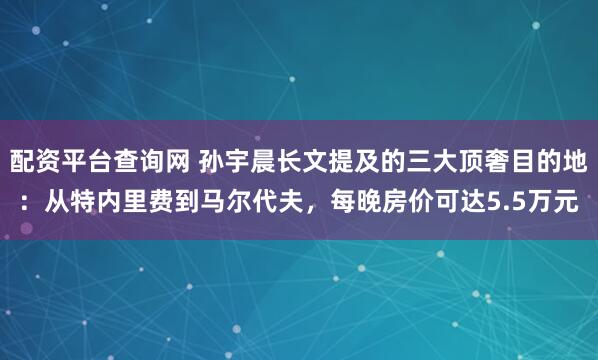 配资平台查询网 孙宇晨长文提及的三大顶奢目的地：从特内里费到马尔代夫，每晚房价可达5.5万元